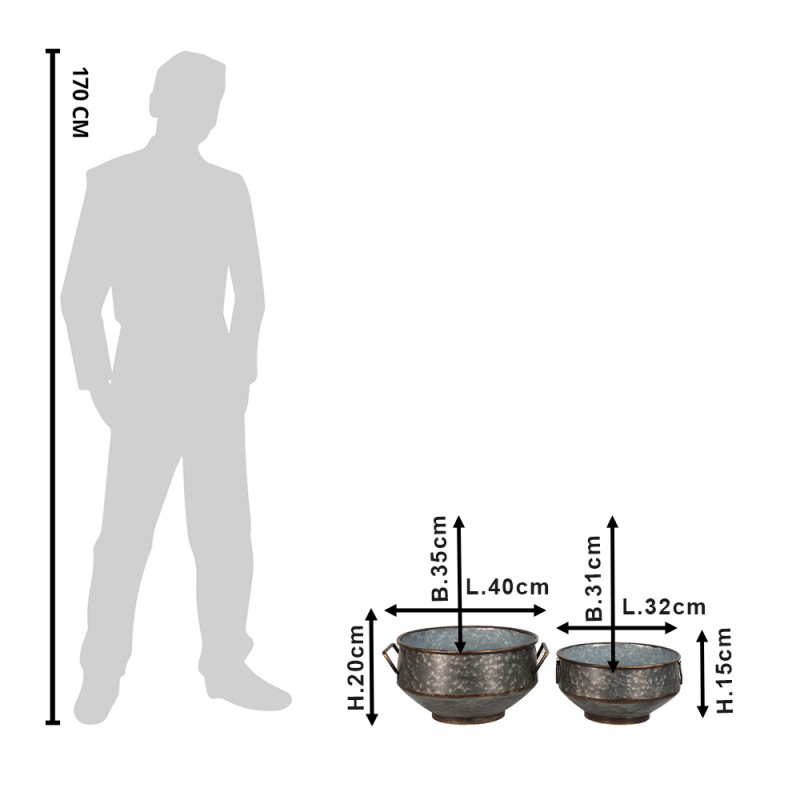 Clayre & Eef 6Y4772 Planthouder Grijs Metaal Rond Plantenpot