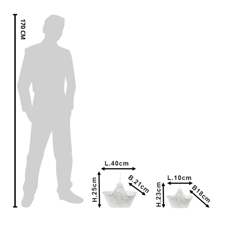Clayre & Eef 6Y4785 Planthouder Wit Grijs Metaal Plantenpot