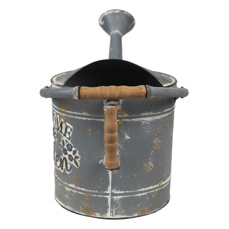 Clayre & Eef 6Y4797 Decoratie Gieter 53x20x24 Cm Grijs Wit Metaal Bloemen Plantengieter