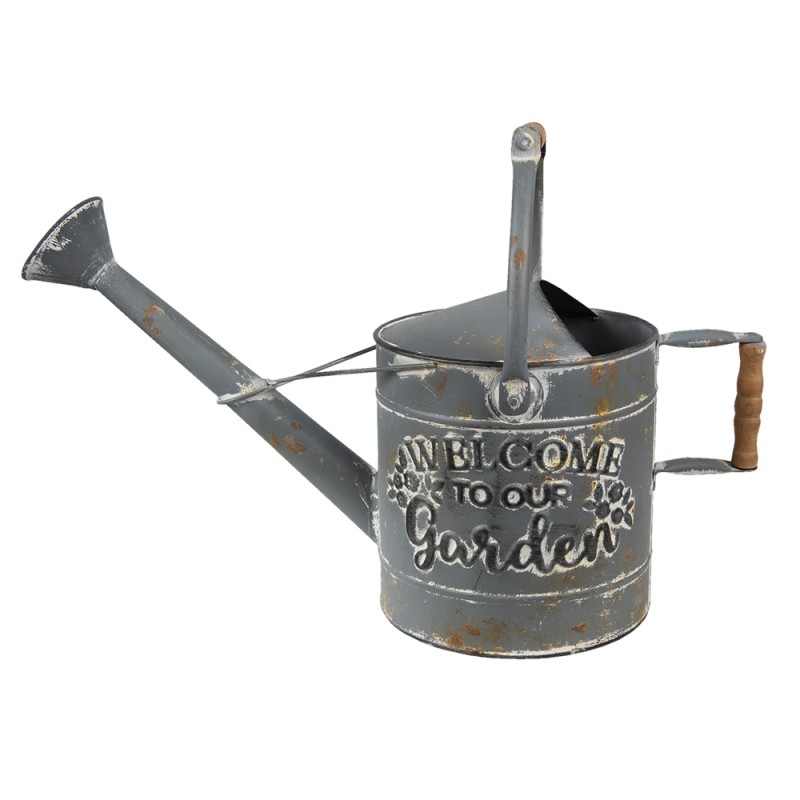 clayre & eef 6Y4797 Decoratie Gieter 53x20x24 cm Grijs Wit Metaal Bloemen Plantengieter