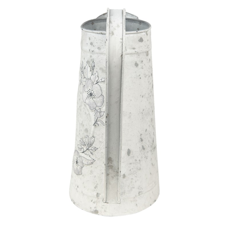 Clayre & Eef 6Y4799 Decoratie Gieter 16x12x22 Cm Grijs Wit Metaal Bloemen Plantengieter