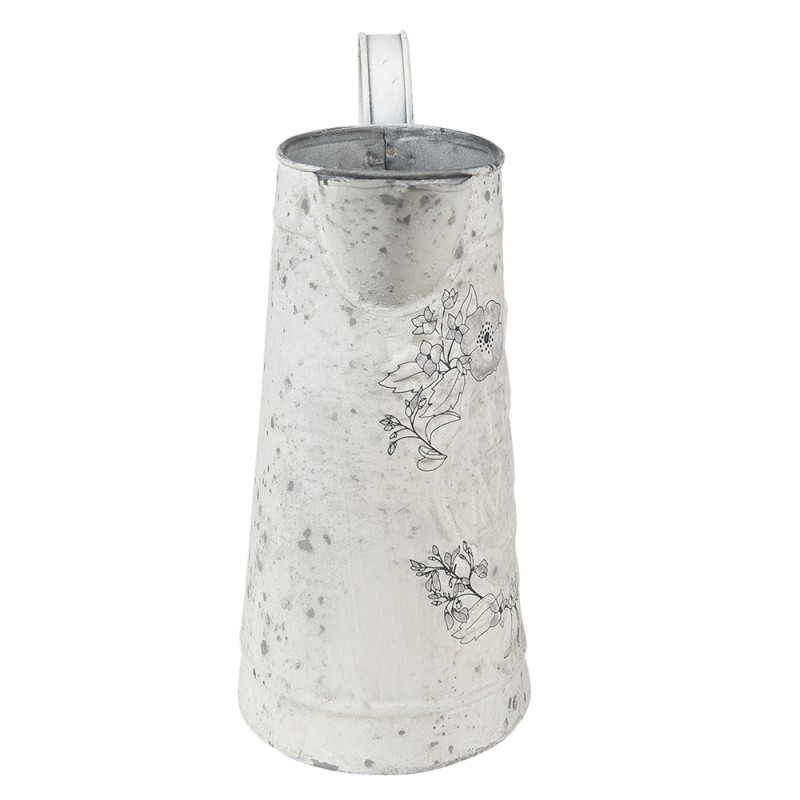 Clayre & Eef 6Y4799 Decoratie Gieter 16x12x22 Cm Grijs Wit Metaal Bloemen Plantengieter