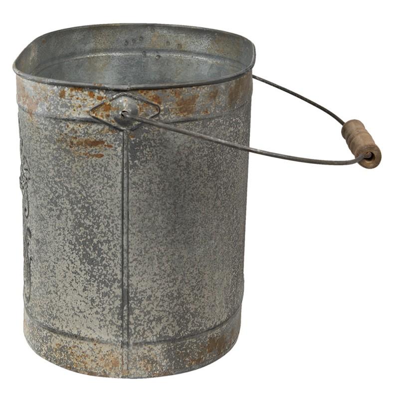 Clayre & Eef 6Y4800 Decoratie Emmer Grijs Bruin Metaal Vogel