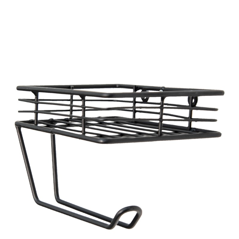 Clayre & Eef 6Y4812 WC Rol Houder 20x12x12 Cm Zwart IJzer Toiletrolhouder