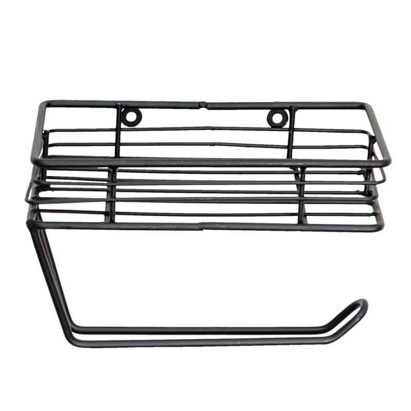 clayre & eef 6Y4812 WC Rol Houder 20x12x12 cm Zwart IJzer Toiletrolhouder
