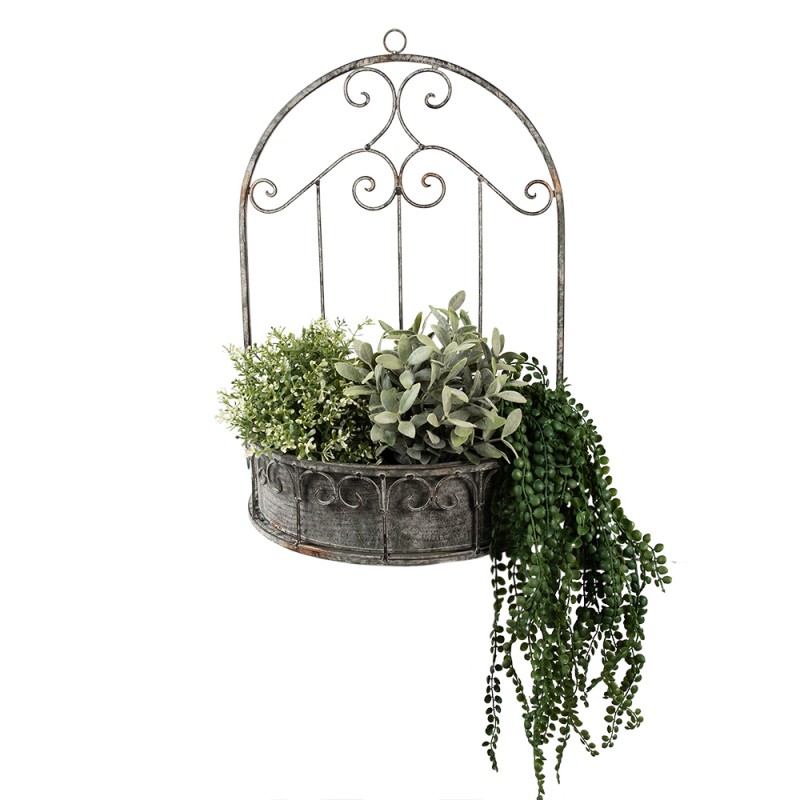 Clayre & Eef 6Y4837 Planthouder 36x18x52 Cm Grijs IJzer Decoratie Plantenhouder