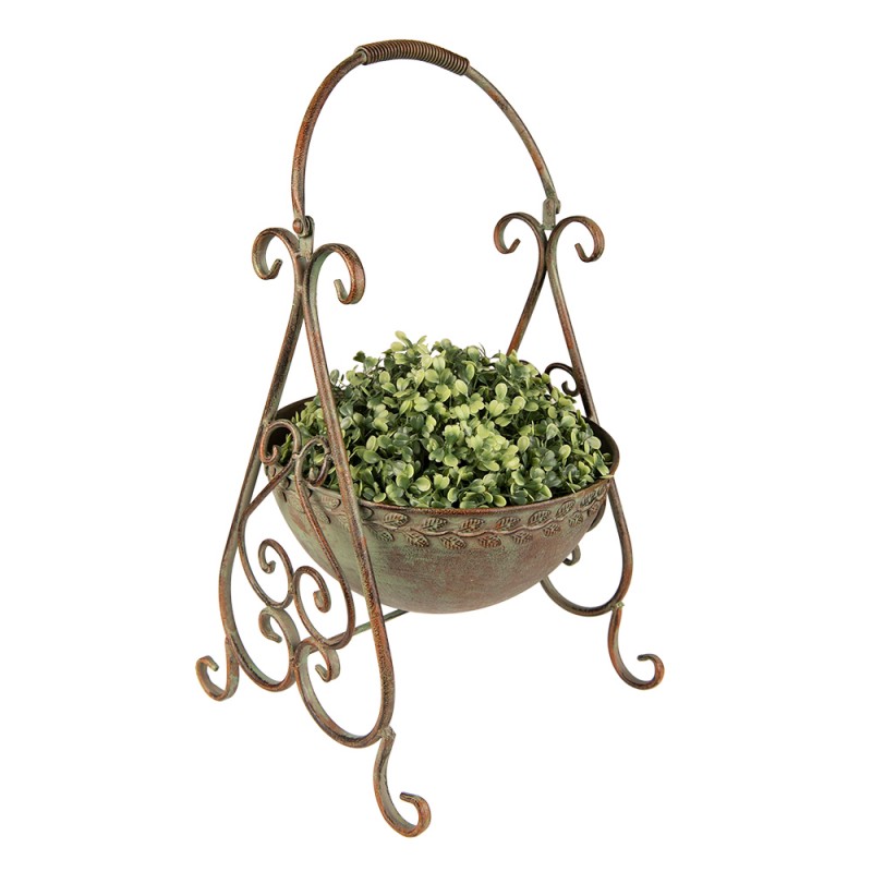 Clayre & Eef 6Y4842 Planthouder 26x27x49 Cm Groen IJzer Decoratie Plantenhouder