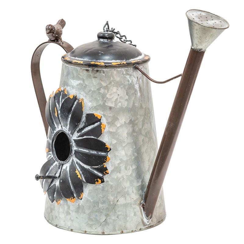 Clayre & Eef 6Y4859 Vogelhuis Gieter 37x21x30/63 Cm Grijs Metaal Vogelhuisje Hangend