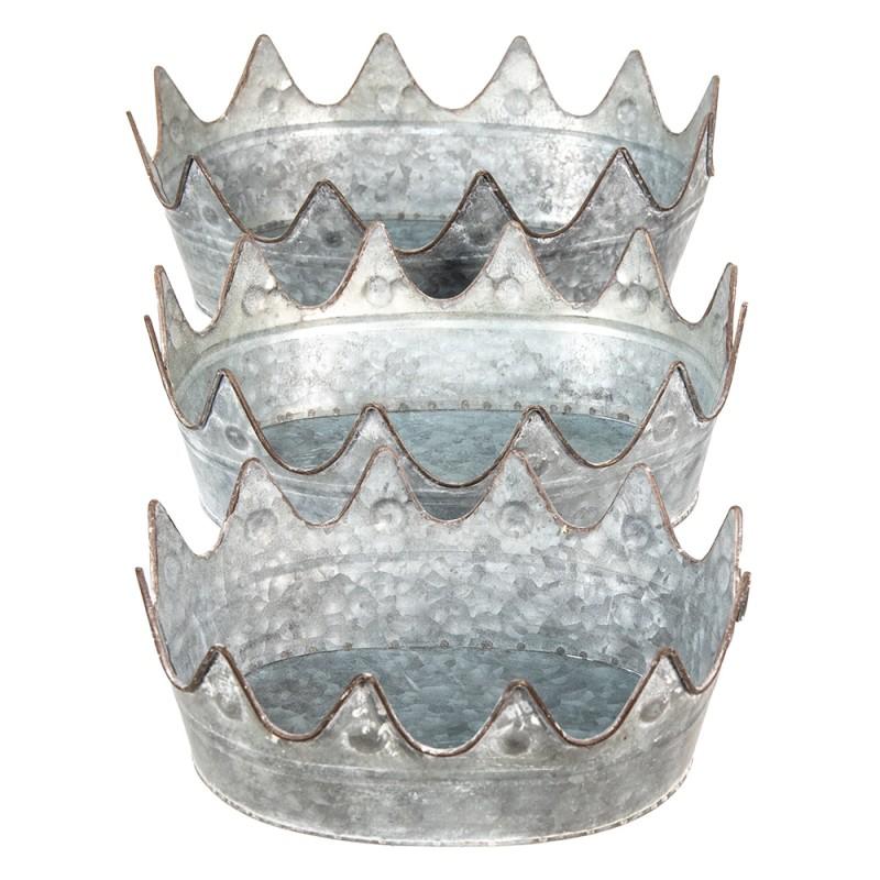 Clayre & Eef 6Y4868 Planthouder Set Van 3 Grijs Metaal Ovaal