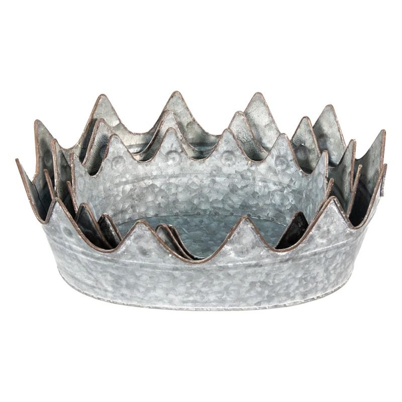 Clayre & Eef 6Y4868 Planthouder Set Van 3 Grijs Metaal Ovaal