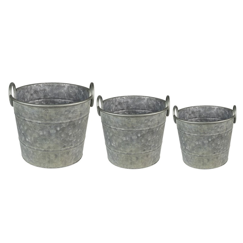 Clayre & Eef 6Y4878 Planthouder Ø 32x25 Cm Grijs Groen Metaal Rond Bloempot