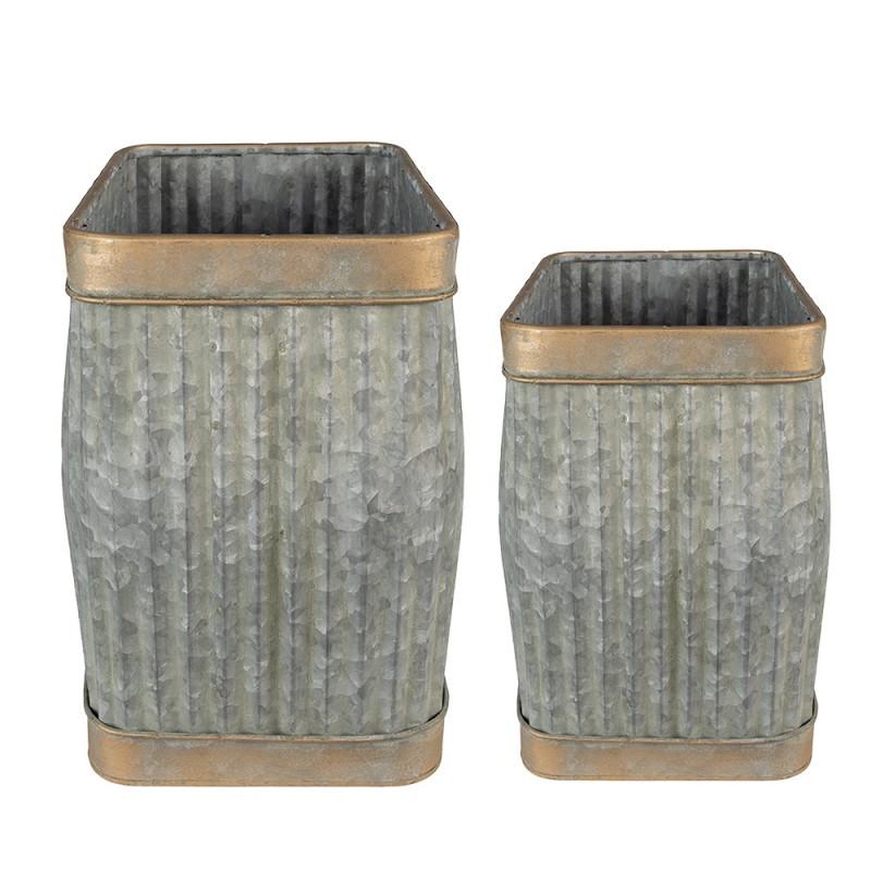 Clayre & Eef 6Y4880 Planthouder 38x27x39 Cm Grijs Groen Metaal Rechthoek Bloempot