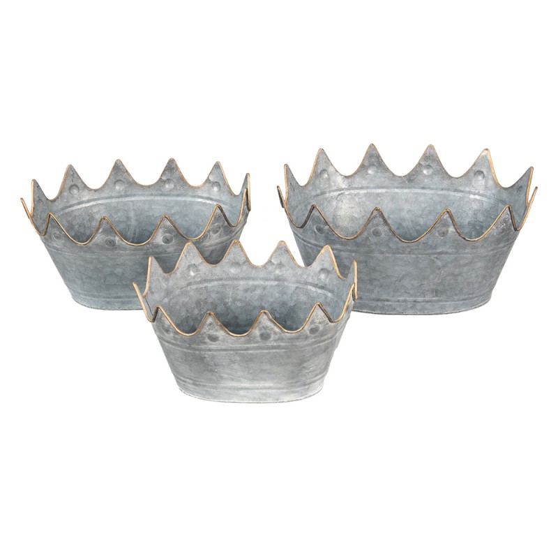 Clayre & Eef 6Y4882 Planthouder Grijs Metaal Ovaal Plantenpot