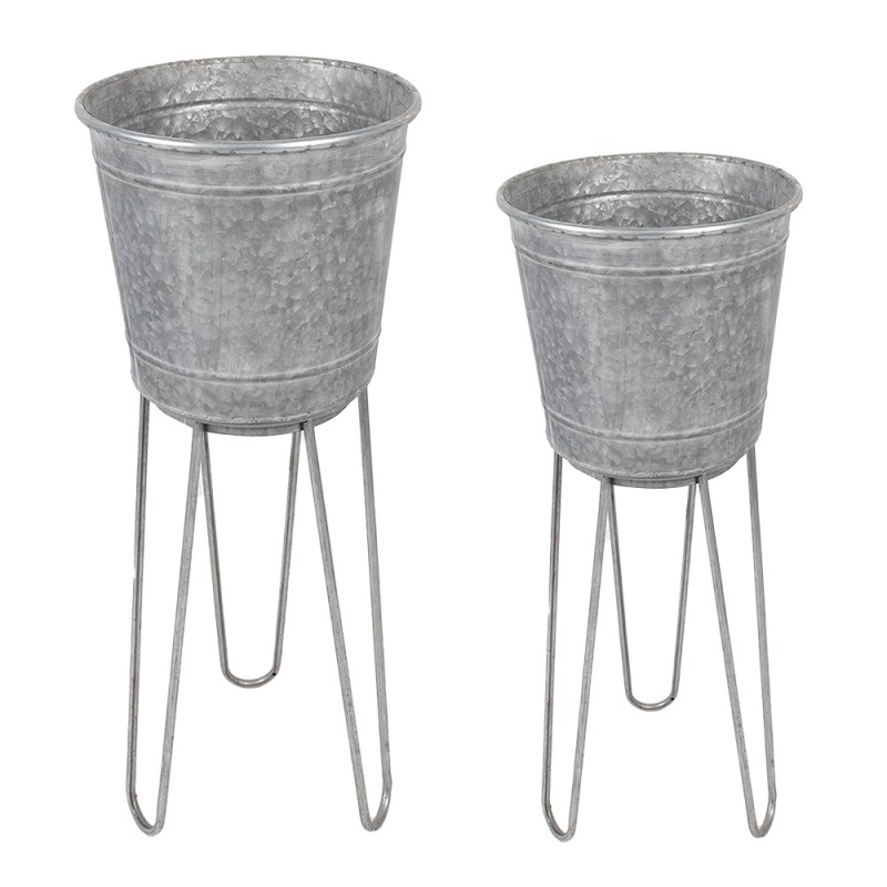 Clayre & Eef 6Y4883 Planthouder Ø 35 Ø 31 Cm Grijs Metaal Plantenstandaard