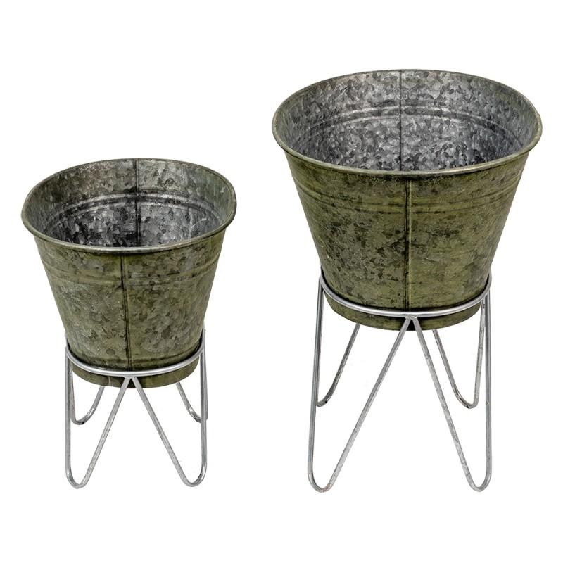 Clayre & Eef 6Y4884 Planthouder Set 2 Grijs Metaal Plantenstandaard