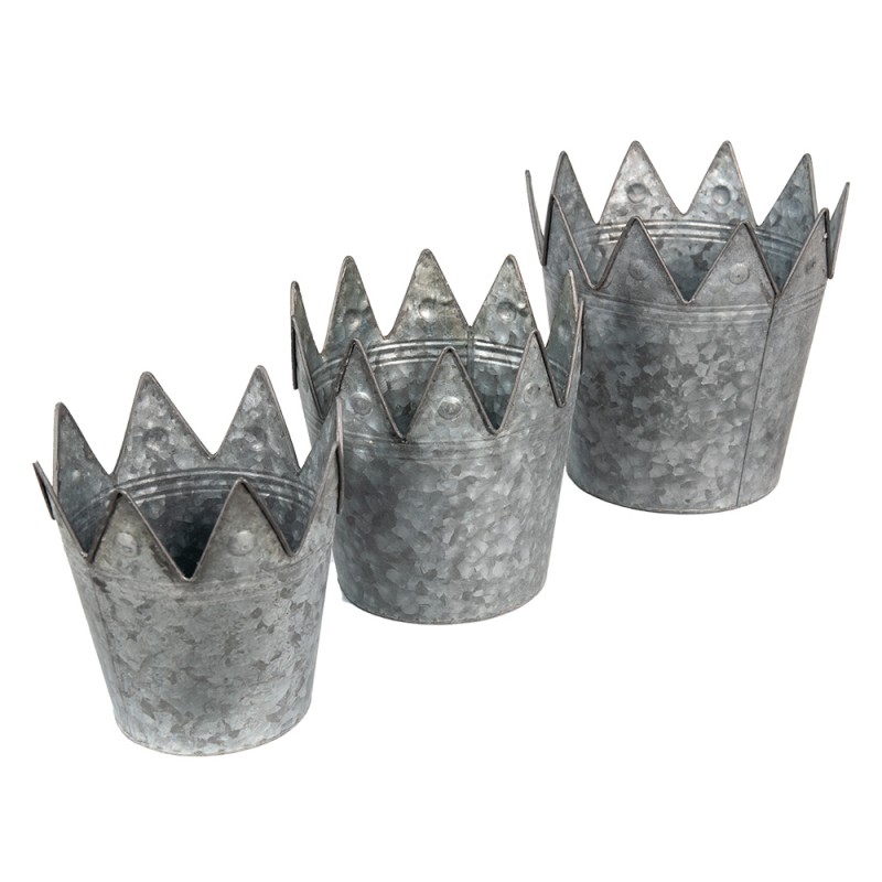 Clayre & Eef 6Y4889 Planthouder Ø 29 Ø 25 Ø 21 Cm Grijs Metaal Plantenpot