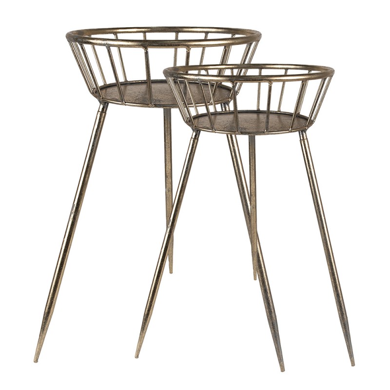 Clayre & Eef 6Y4973 Bijzettafel Set Van 2 42x38x58 Cm Goudkleurig Metaal Sidetable