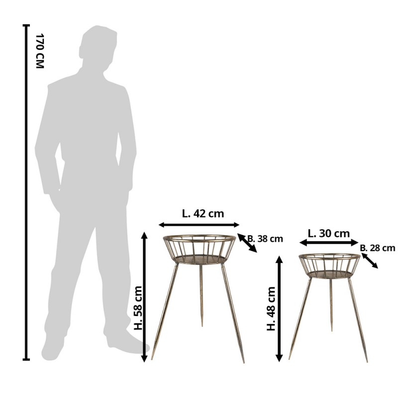 Clayre & Eef 6Y4973 Bijzettafel Set Van 2 42x38x58 Cm Goudkleurig Metaal Sidetable
