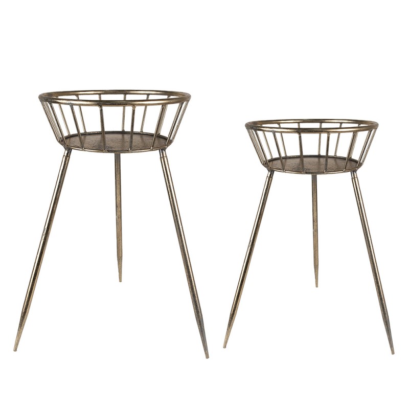 clayre & eef 6Y4973 Bijzettafel Set van 2 42x38x58 cm Goudkleurig Metaal Sidetable