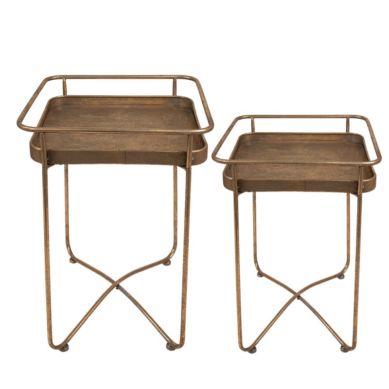 clayre & eef 6Y4975 Bijzettafel Set van 2 38x38x53 cm Goudkleurig Metaal Vierkant Sidetable