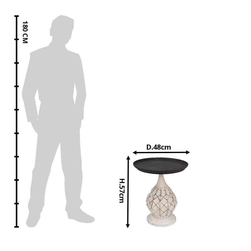Clayre & Eef 6Y4991 Bijzettafel Ø 48x57 Cm Zwart Wit IJzer Rond