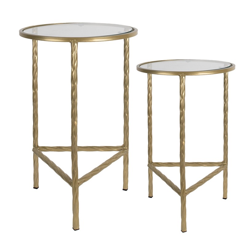 Clayre & Eef 6Y5244 Bijzettafel Set Van 2 Ø 35 Ø 30 Cm Goudkleurig IJzer Sidetable