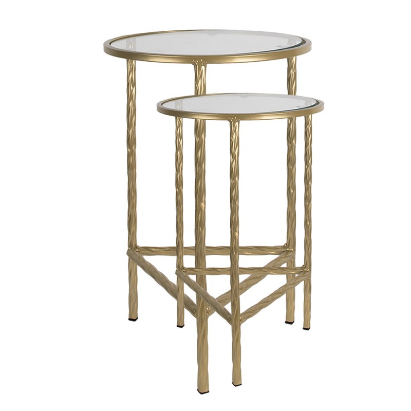 Clayre & Eef 6Y5244 Bijzettafel Set Van 2 Ø 35 Ø 30 Cm Goudkleurig IJzer Sidetable