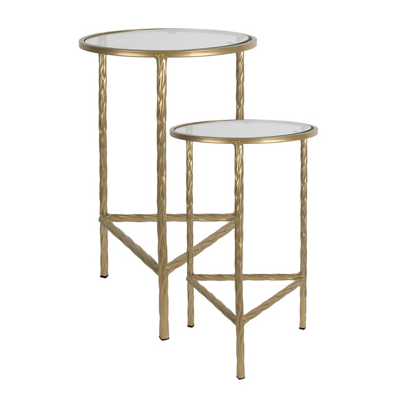 Clayre & Eef 6Y5244 Bijzettafel Set Van 2 Ø 35 Ø 30 Cm Goudkleurig IJzer Sidetable