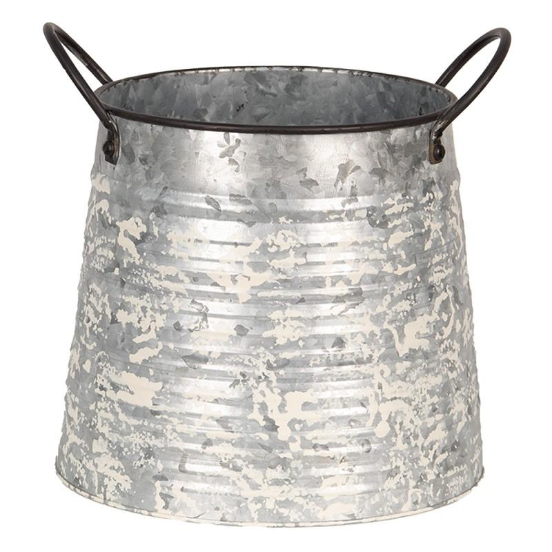 Clayre & Eef 6Y5404 Planthouder 30x24x27 Cm Grijs Wit Metaal Bloempot