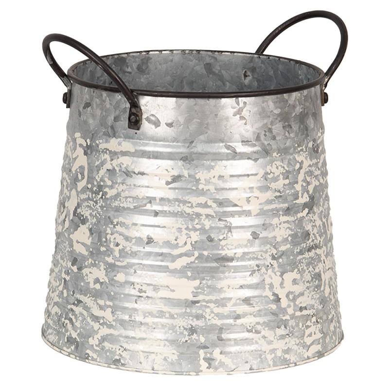 Clayre & Eef 6Y5404 Planthouder 30x24x27 Cm Grijs Wit Metaal Bloempot