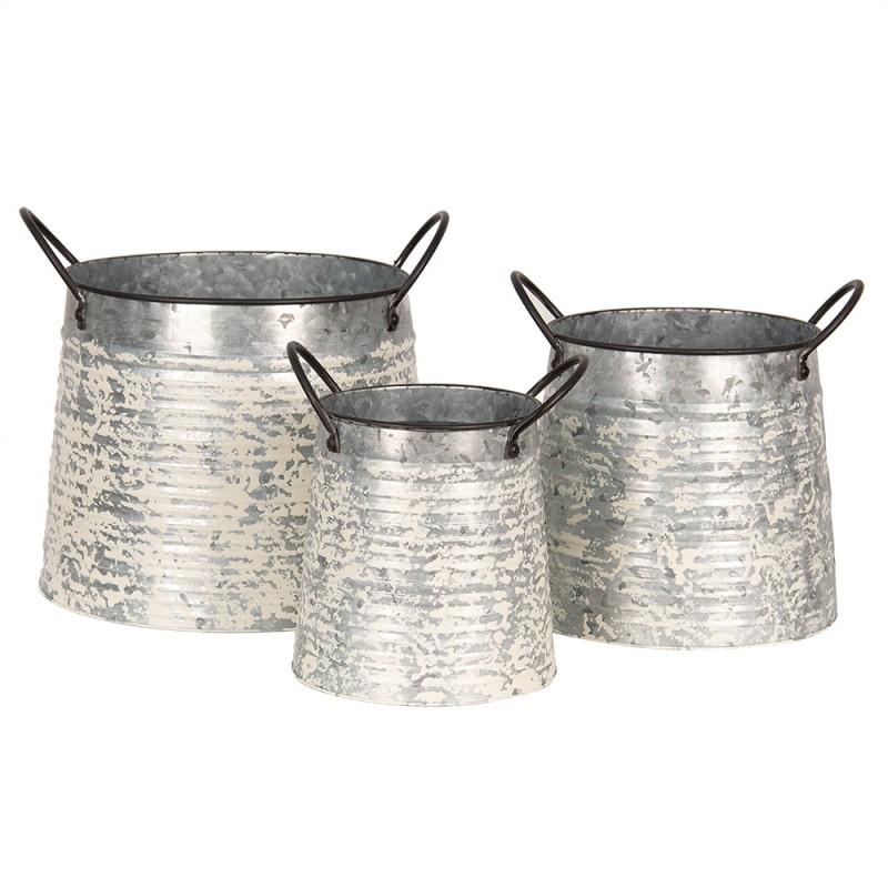 clayre & eef 6Y5404 Planthouder 30x24x27 cm Grijs Wit Metaal Bloempot