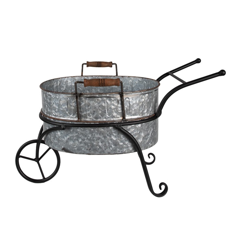 Clayre & Eef 6Y5415 Planthouder Kruiwagen 54x31x31 Cm Grijs IJzer Decoratie Plantenhouder