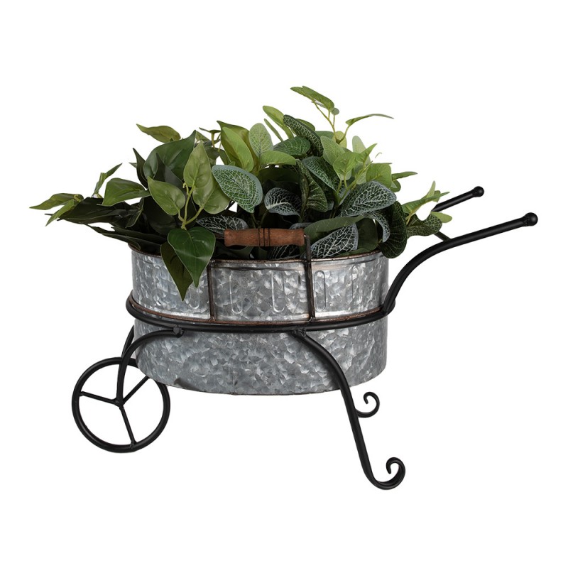 Clayre & Eef 6Y5415 Planthouder Kruiwagen 54x31x31 Cm Grijs IJzer Decoratie Plantenhouder