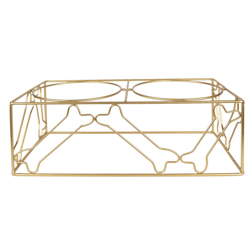 Clayre & Eef 6Y5431 Voerbak Hond 2x500 Ml Goudkleurig Metaal Kluiven Voerbak Kat