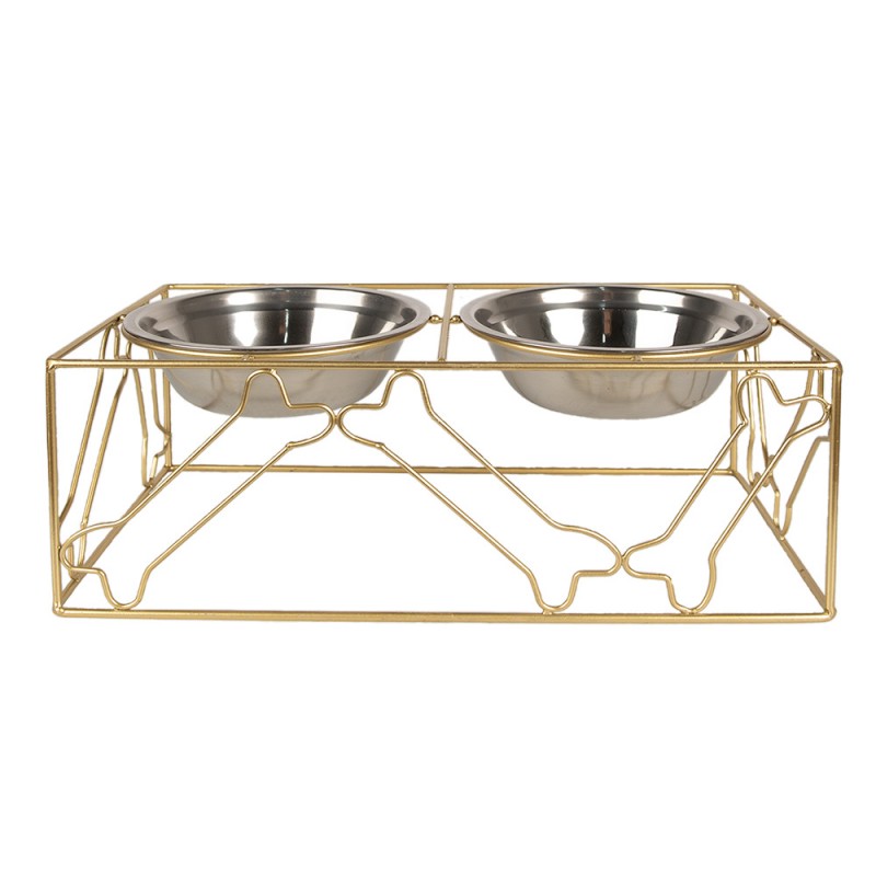 clayre & eef 6Y5431 Voerbak hond 2x500 ml Goudkleurig Metaal Kluiven Voerbak Kat