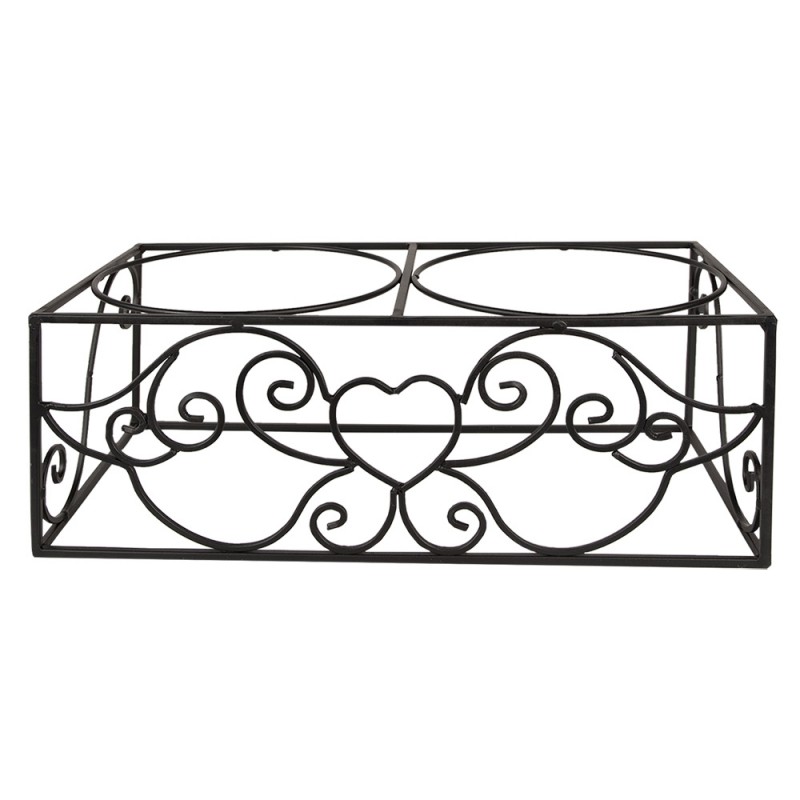 Clayre & Eef 6Y5433 Voerbak Hond 2x500 Ml Zwart IJzer Hart Rechthoek Voerbak Kat