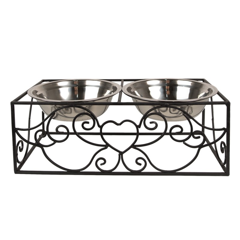 Clayre & Eef 6Y5433 Voerbak Hond 2x500 Ml Zwart IJzer Hart Rechthoek Voerbak Kat