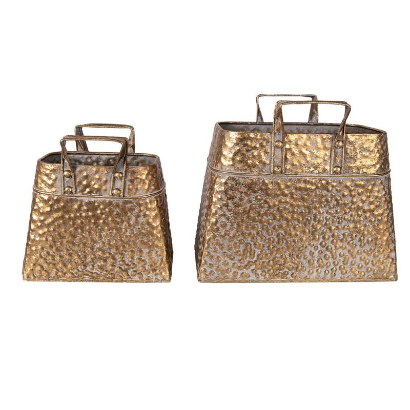 Clayre & Eef 6Y5462 Planthouder 27x13x24 Cm Goudkleurig Metaal Bloempot