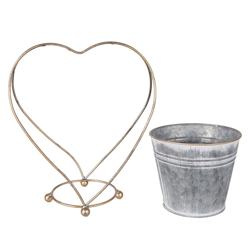 Clayre & Eef 6Y5469 Planthouder 29 Cm Grijs Goudkleurig Metaal Bloempot