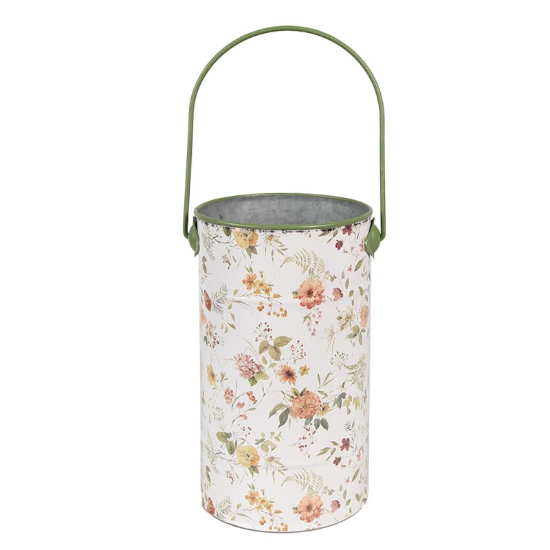 Clayre & Eef 6Y5511L Decoratie Emmer Ø 19x27 Cm Wit Metaal Bloemen