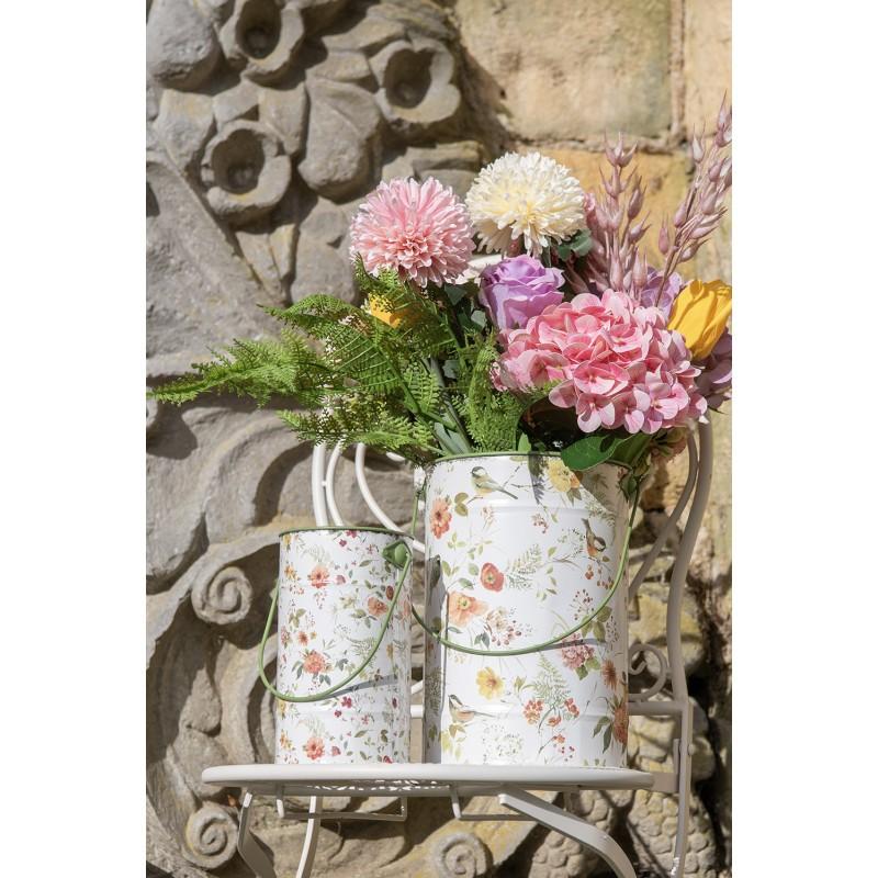 Clayre & Eef 6Y5511L Decoratie Emmer Ø 19x27 Cm Wit Metaal Bloemen