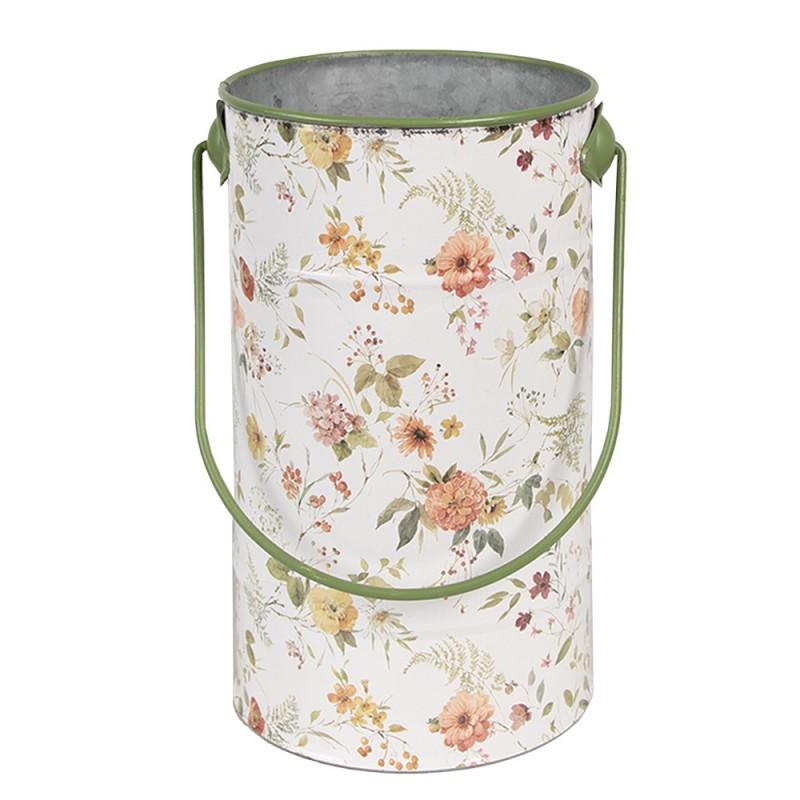 clayre & eef 6Y5511L Decoratie Emmer Ø 19x27 cm Wit Metaal Bloemen