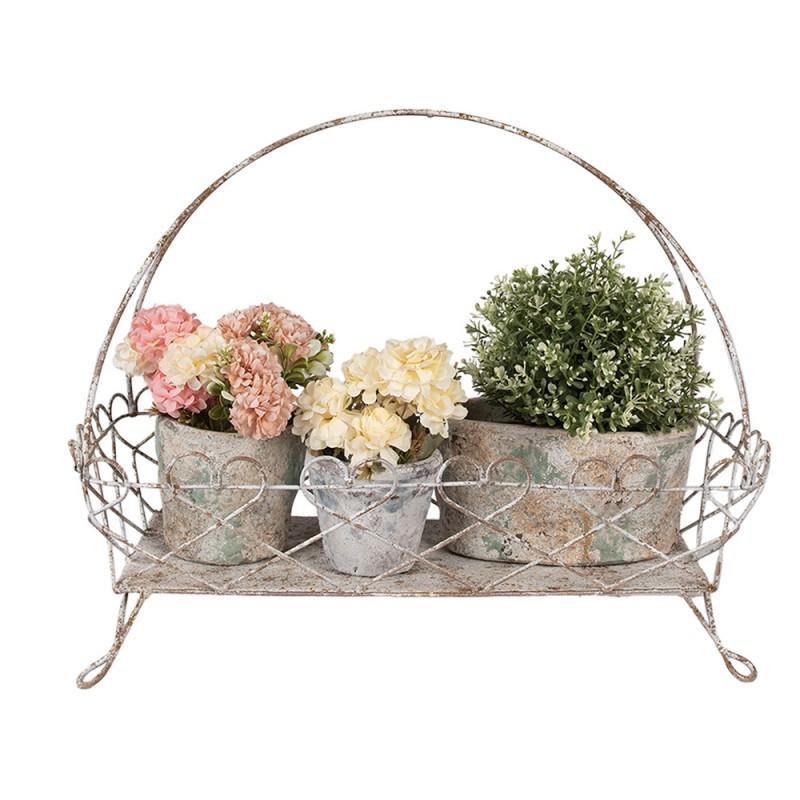 Clayre & Eef 6Y5618 Etagère 50x24x41 Cm Wit Bruin Metaal Fruitschaal Etagère