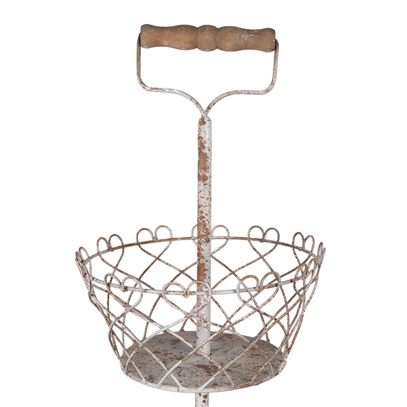 Clayre & Eef 6Y5620 Etagère Ø 28x74 Cm Wit Bruin Metaal Fruitschaal Etagère