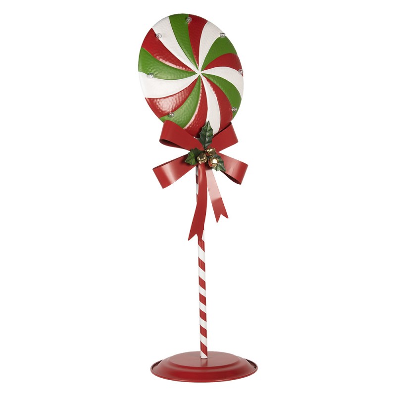 Clayre & Eef 6Y5635 Kerstdecoratie Met LED-verlichting Lolly 36x29x100 Cm Rood Groen Metaal