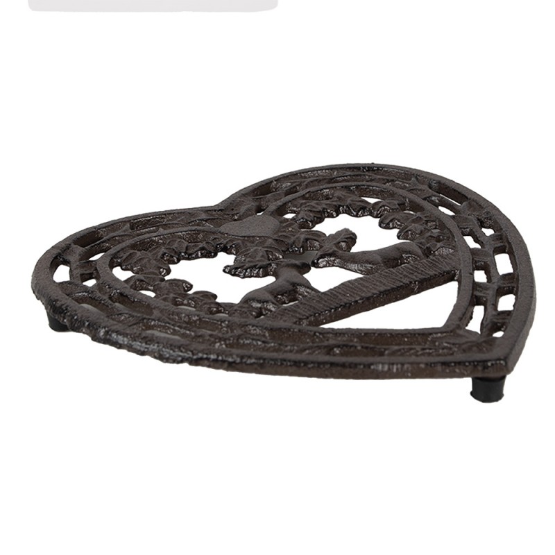 Clayre & Eef 6Y5637 Onderzetters Pannen 20x24x2 Cm Bruin Metaal Hert Hartvormig