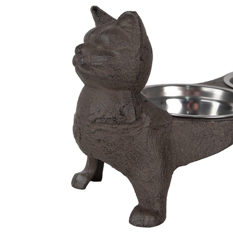 Clayre & Eef 6Y5641 Voerbak Kat 2x225 Ml Bruin Metaal