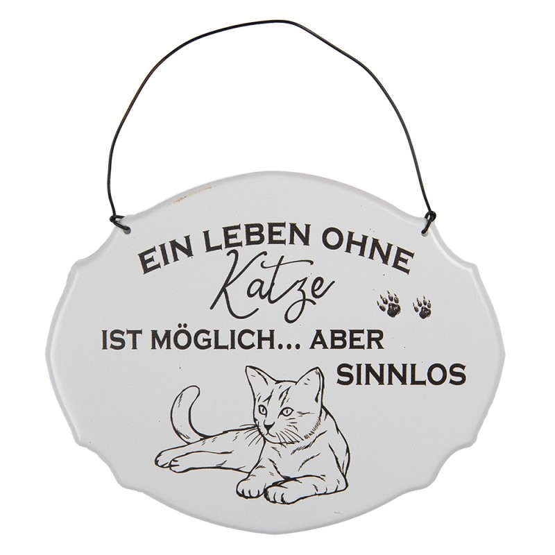 Clayre & Eef 6Y5685 Tekstbord 18x15 Cm Wit Metaal Kat