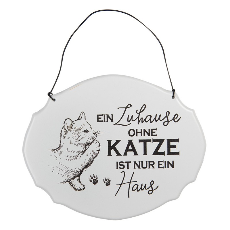 Clayre & Eef 6Y5688 Tekstbord 18x15 Cm Wit Metaal Kat