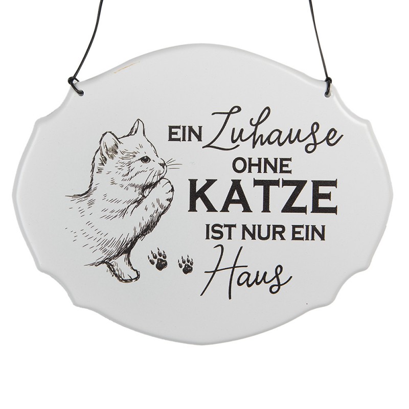 clayre & eef 6Y5688 Tekstbord 18x15 cm Wit Metaal Kat